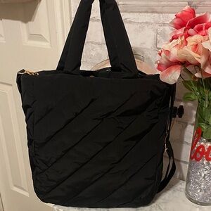 Elegant Black Puffy Quilted Tote Bag